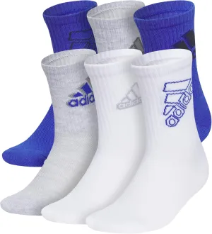 adidas Youth Athletic Cushioned 6-Pack Crew, Kid's Crew Socks for Sports, Durable & Breathable