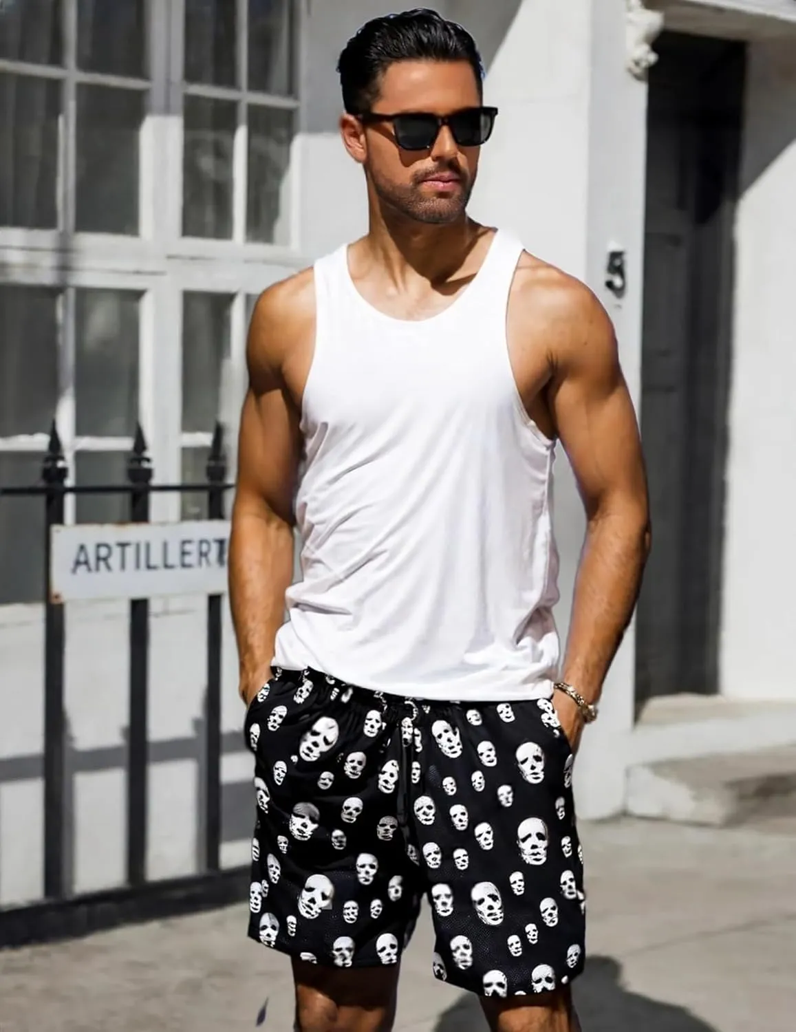 BOOMLEMON Mens Mesh Graphic Print Shorts Fashion Designer Workout Shorts Retro Casual Cool Streetwear Short Pants