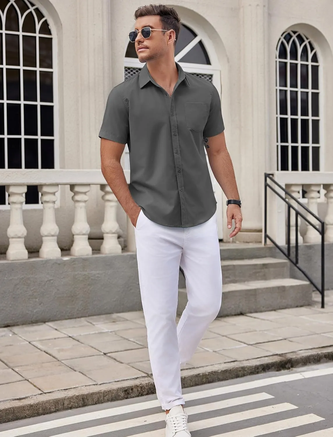 COOFANDY Mens Dress Shirts Short Sleeve Business Casual Shirts Regular Fit Casual Button Down Untucked Shirts