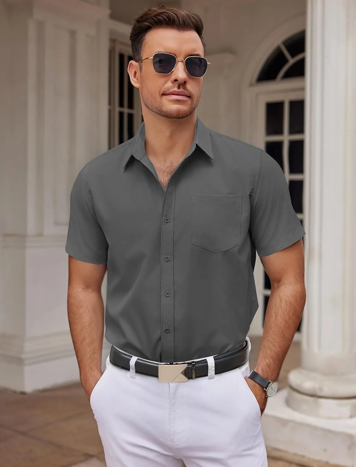 COOFANDY Mens Dress Shirts Short Sleeve Business Casual Shirts Regular Fit Casual Button Down Untucked Shirts