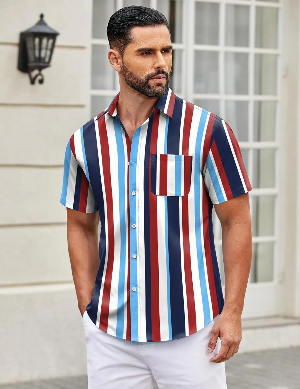 COOFANDY Mens Short Sleeve Casual Button Down Shirts Summer Untucked Dress Shirts with Pocket
