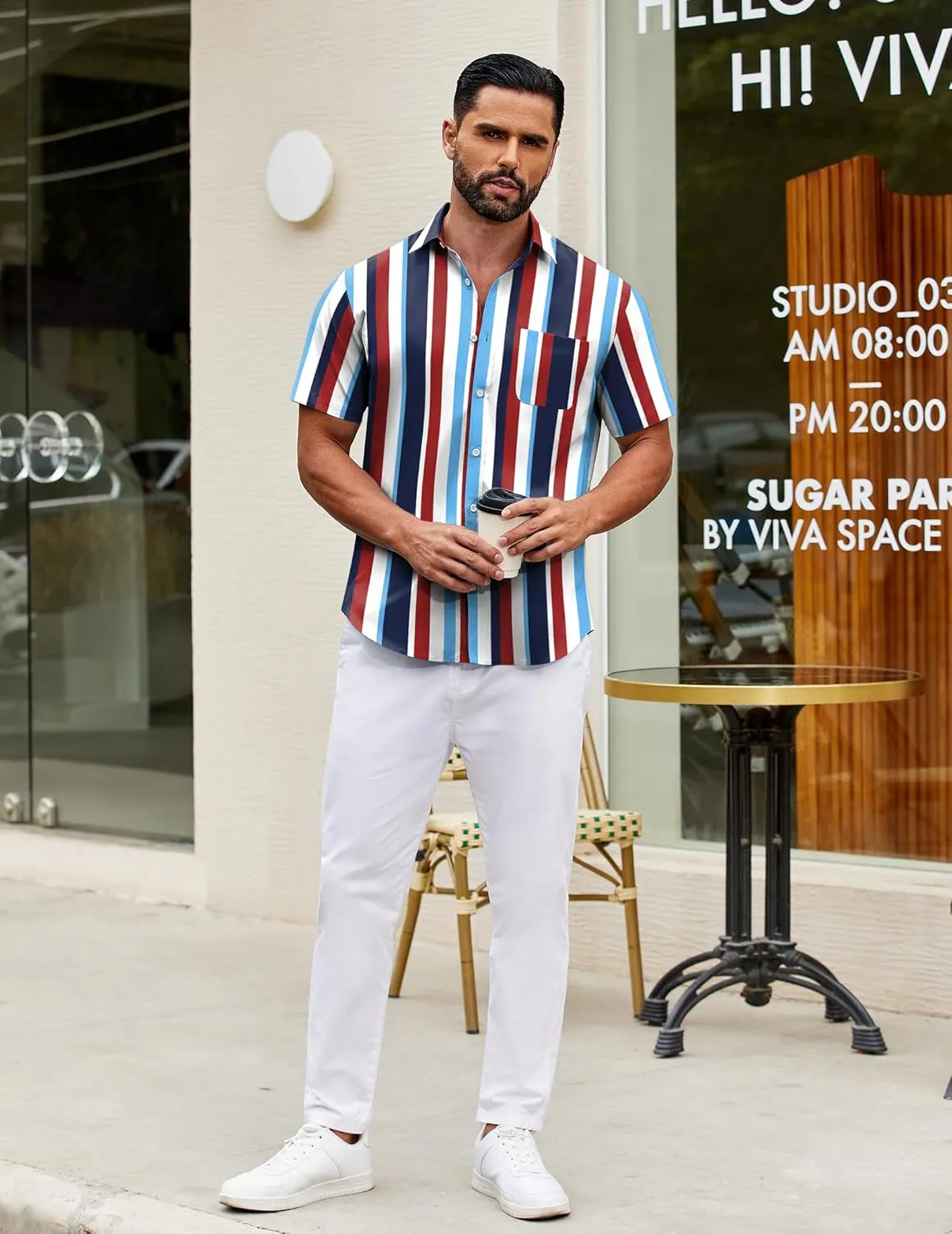 COOFANDY Mens Short Sleeve Casual Button Down Shirts Summer Untucked Dress Shirts with Pocket