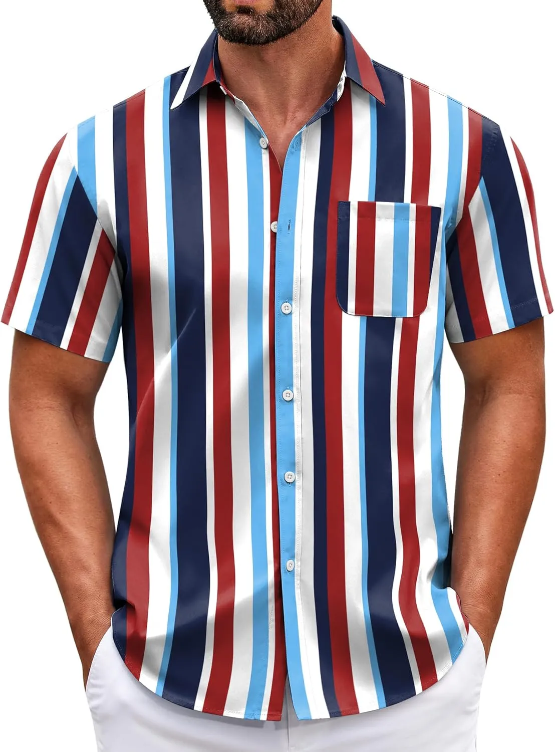 COOFANDY Mens Short Sleeve Casual Button Down Shirts Summer Untucked Dress Shirts with Pocket