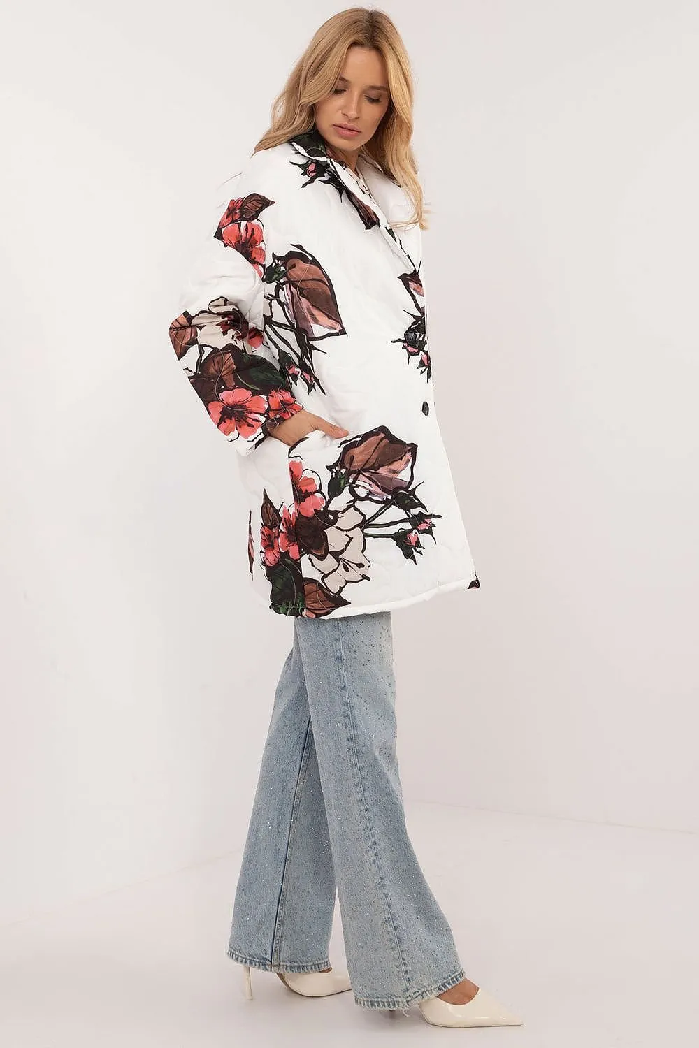 Floral Print Button Jacket White