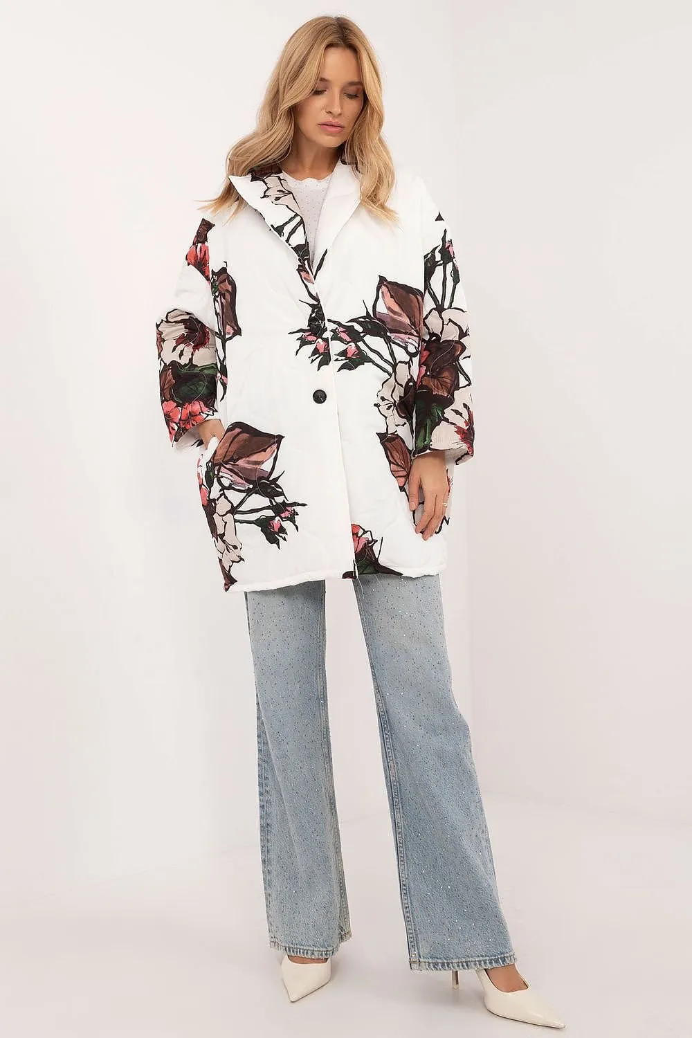 Floral Print Button Jacket White