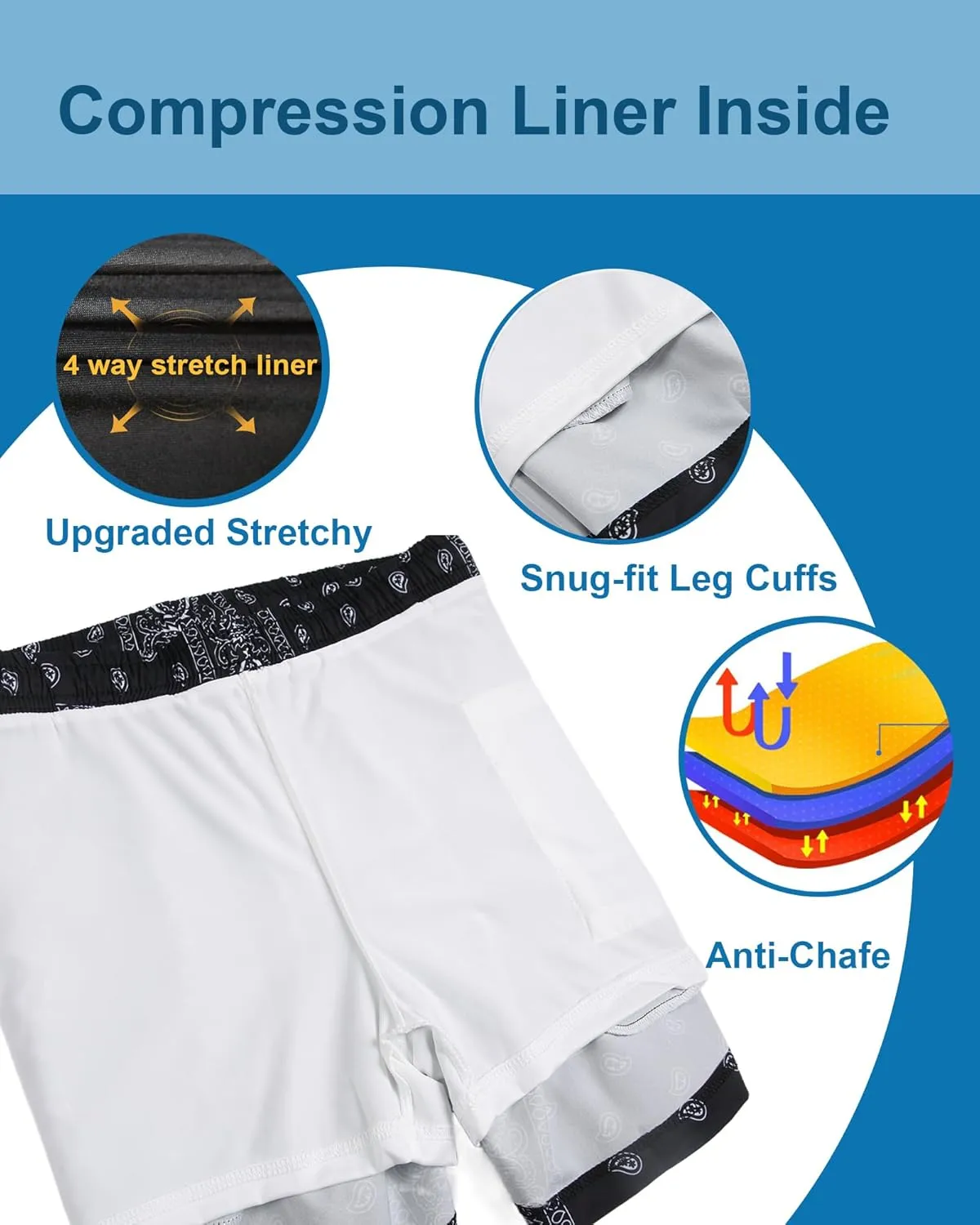 GIISAM Men's Swim Trunks, Bathing Suit 4 inch Inseam Quick Dry Swimsuit Beach Shorts with Compression Liner