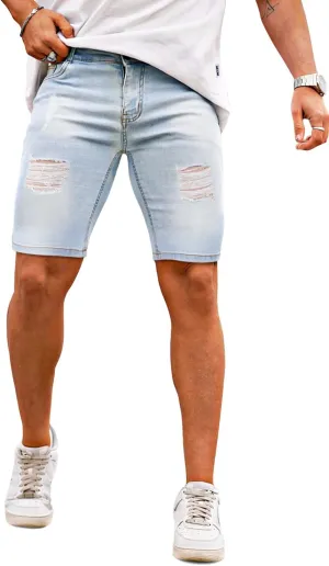 GINGTTO Men's Jean Shorts Ripped Slim Fit Stretch Denim Shorts