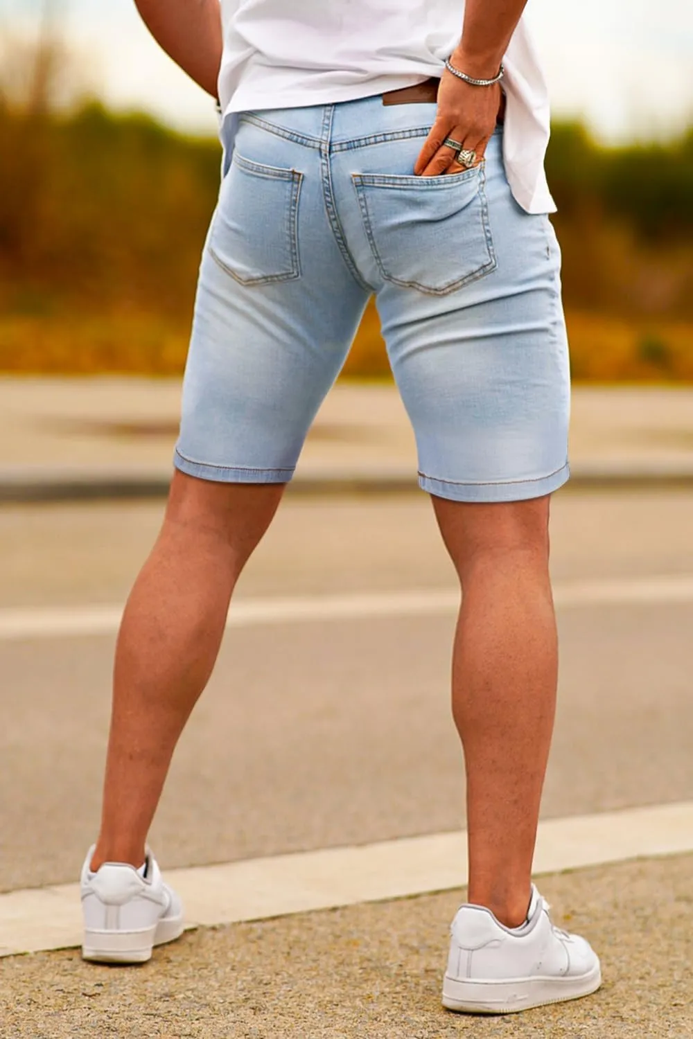GINGTTO Men's Jean Shorts Ripped Slim Fit Stretch Denim Shorts