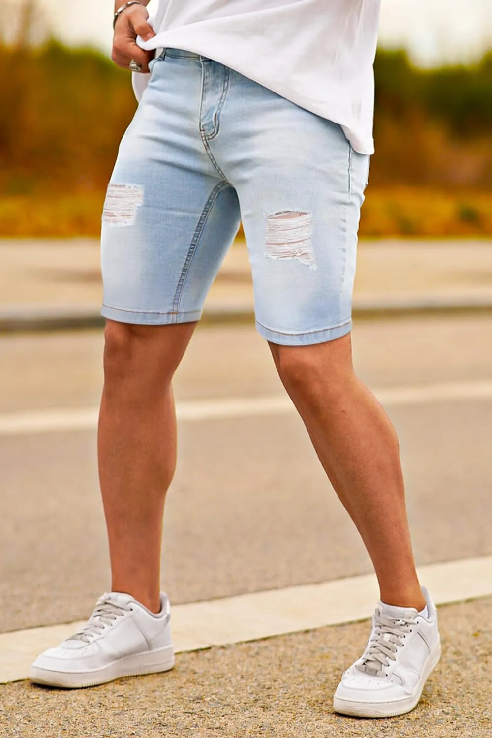 GINGTTO Men's Jean Shorts Ripped Slim Fit Stretch Denim Shorts