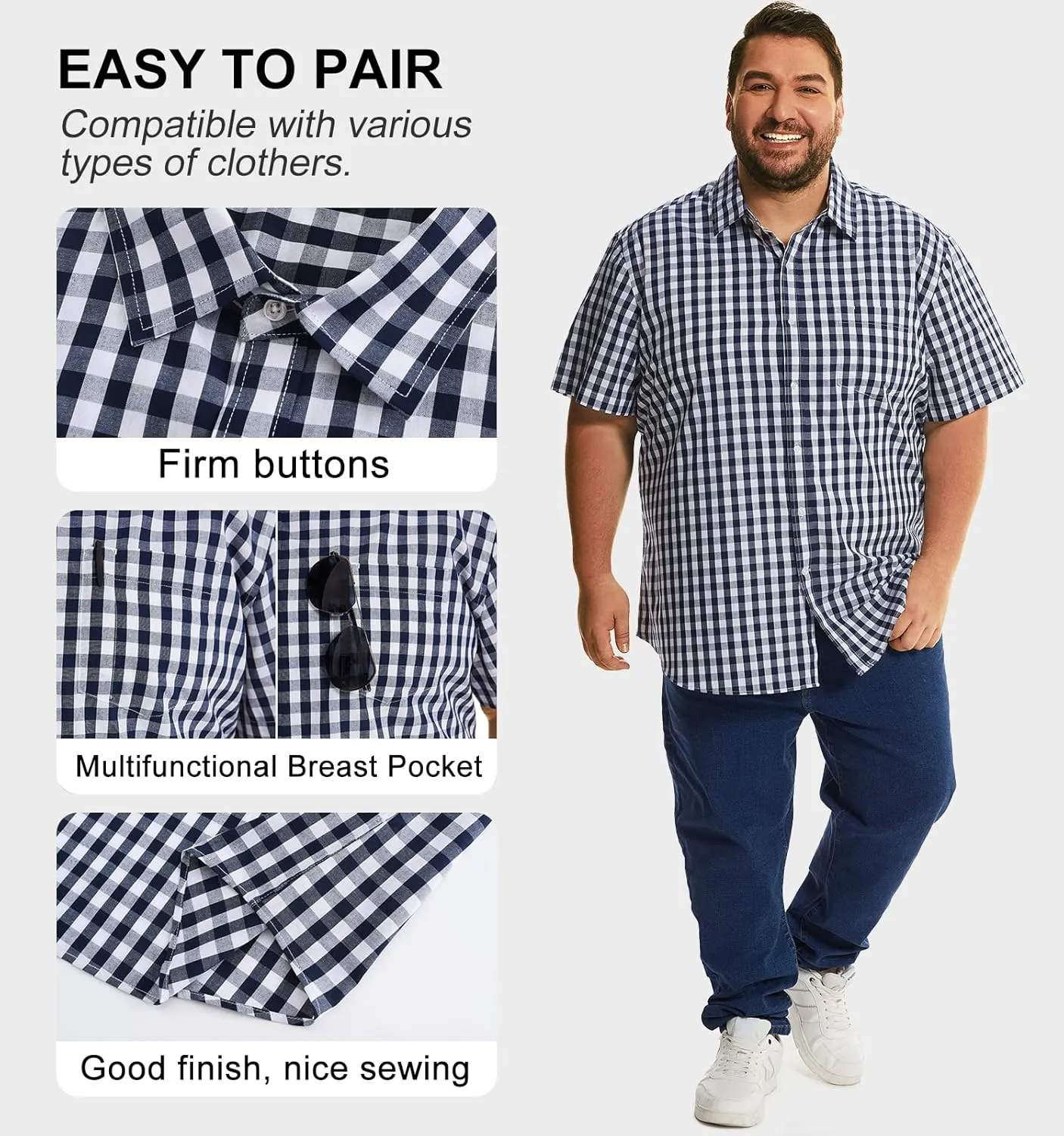 HOdo Big and Tall Mens Cotton Button Down Shirt 2XL-6XL