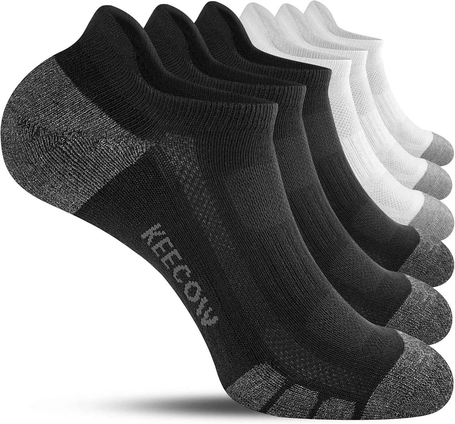 KEECOW Ankle Athletic Running Cushioned Socks for Men & Women No Show Low Cut Sports Cotton Tab Socks 6 Pairs
