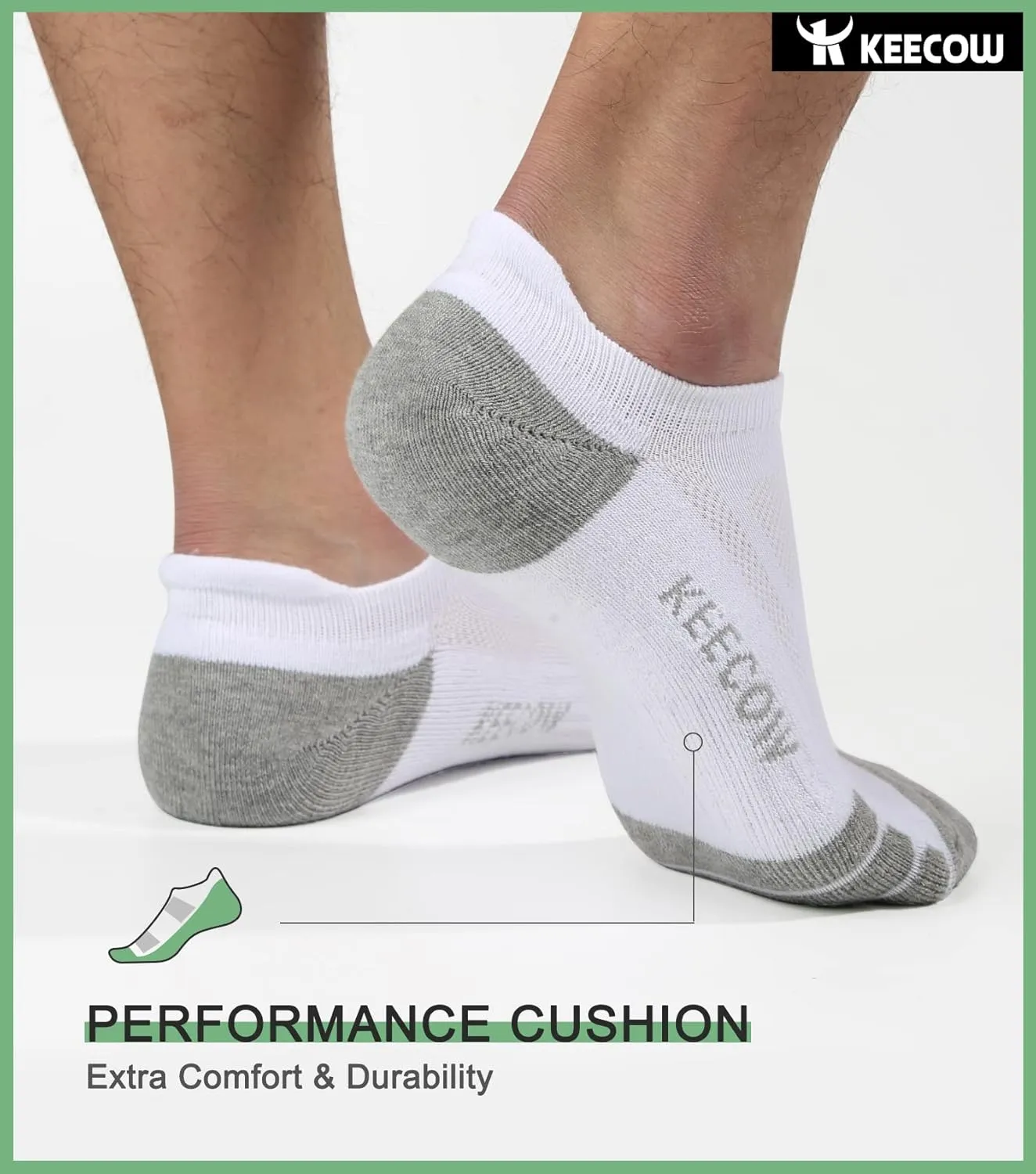 KEECOW Ankle Athletic Running Cushioned Socks for Men & Women No Show Low Cut Sports Cotton Tab Socks 6 Pairs
