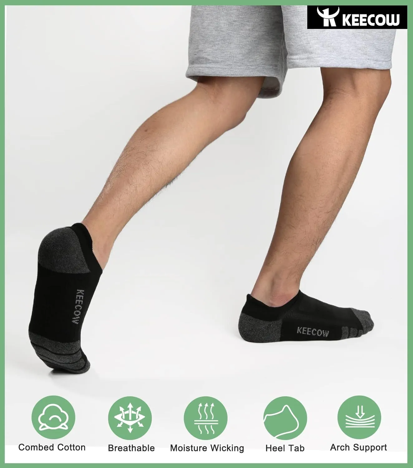 KEECOW Ankle Athletic Running Cushioned Socks for Men & Women No Show Low Cut Sports Cotton Tab Socks 6 Pairs