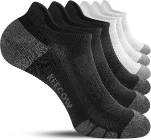 KEECOW Ankle Athletic Running Cushioned Socks for Men & Women No Show Low Cut Sports Cotton Tab Socks 6 Pairs