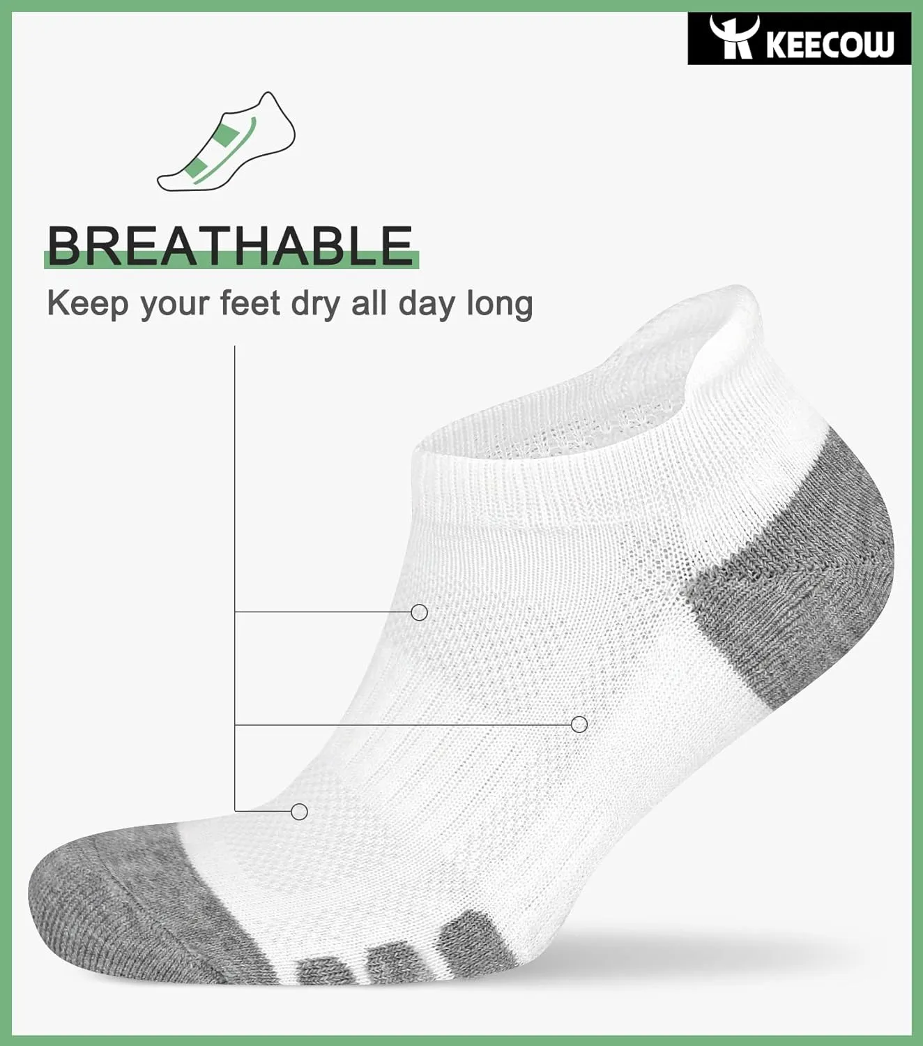 KEECOW Ankle Athletic Running Cushioned Socks for Men & Women No Show Low Cut Sports Cotton Tab Socks 6 Pairs