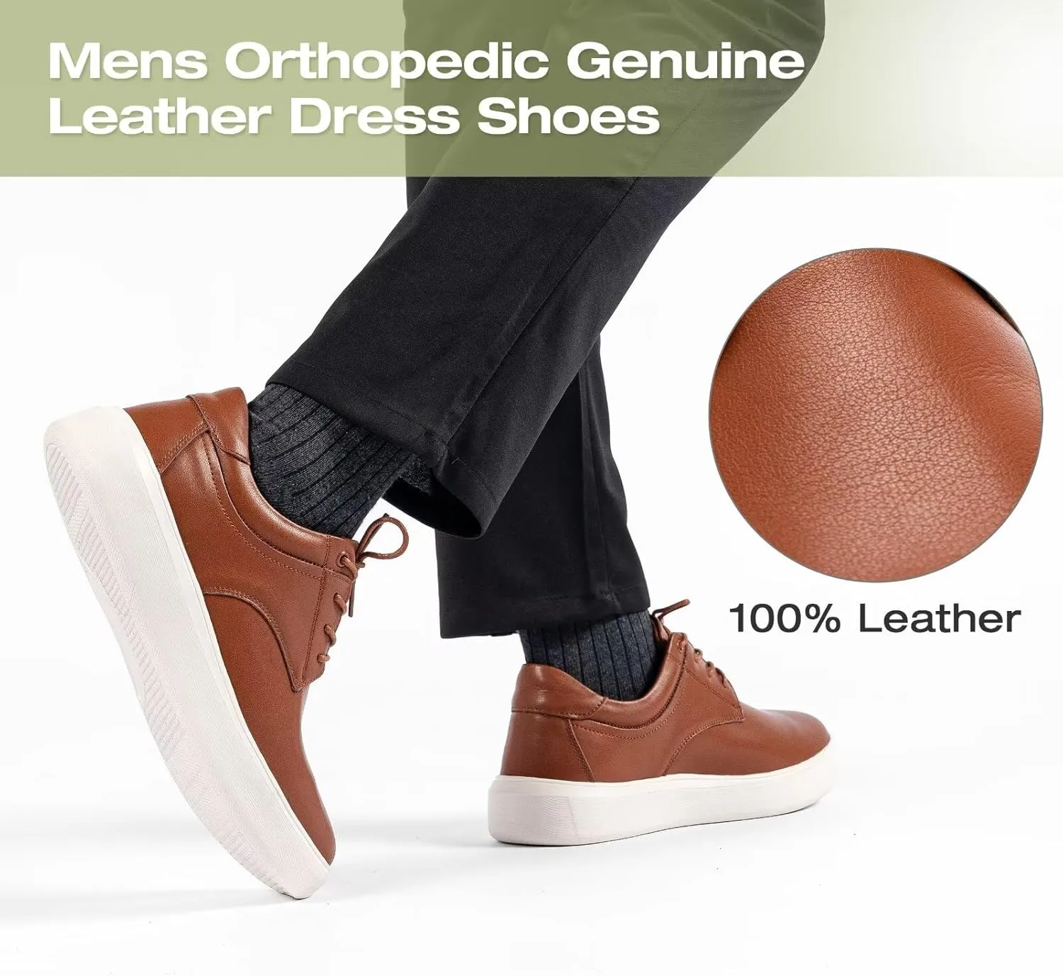 OrthoComfoot Men's Orthopedic Wide Leather Dress Walking Shoes: Comfortable Arch Support Oxfords for Plantar Fasciitis, Orthotic Casual Business Work Shoes for Foot and Heel Pain Relief