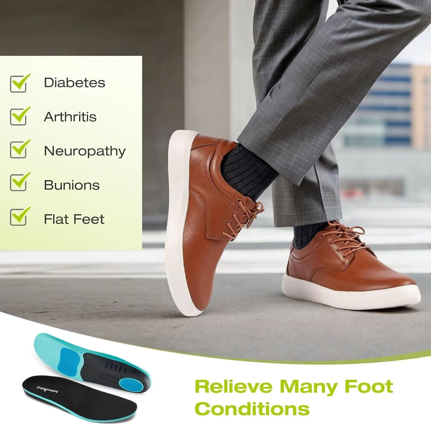 OrthoComfoot Men's Orthopedic Wide Leather Dress Walking Shoes: Comfortable Arch Support Oxfords for Plantar Fasciitis, Orthotic Casual Business Work Shoes for Foot and Heel Pain Relief