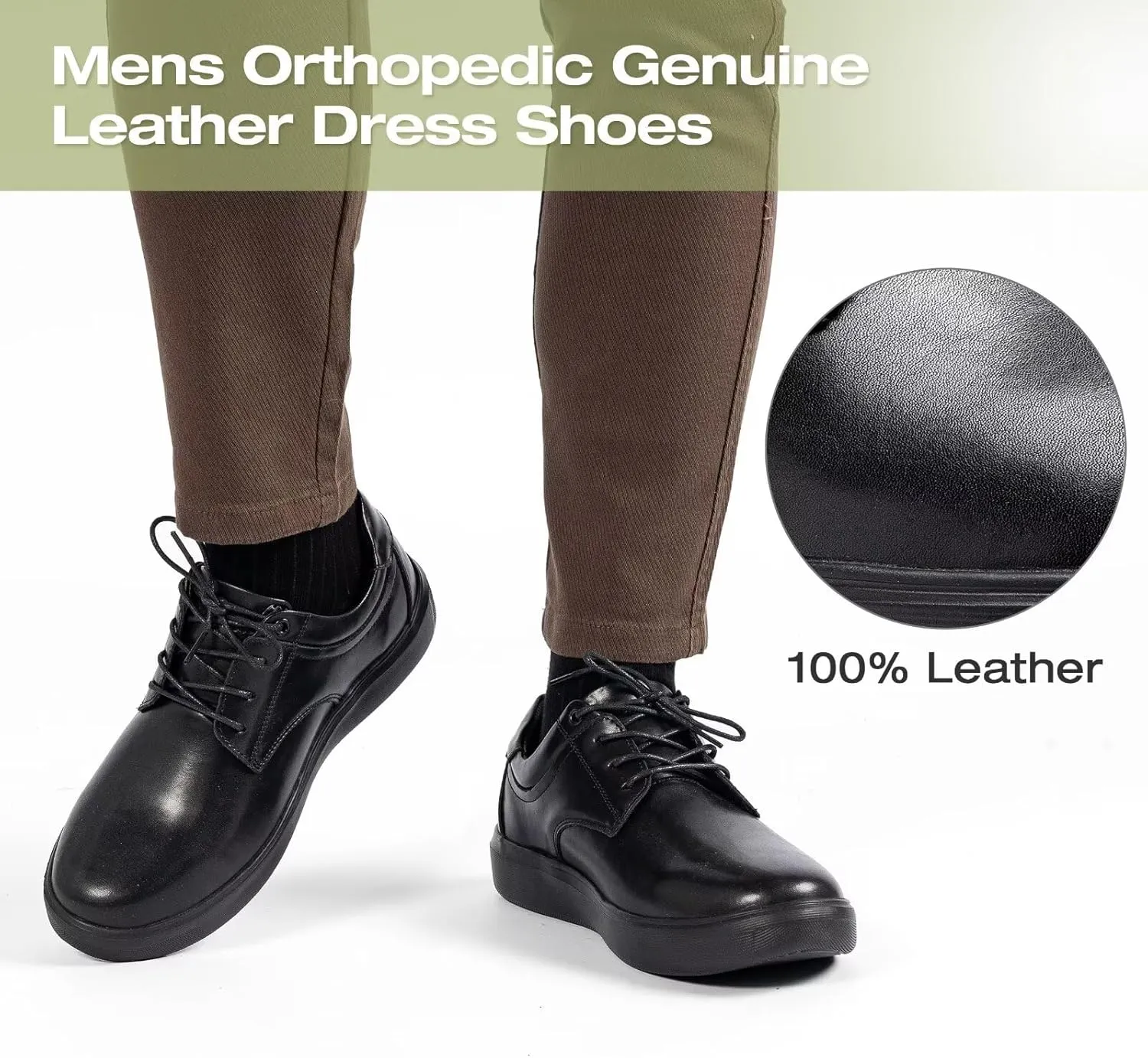 OrthoComfoot Men's Orthopedic Wide Leather Dress Walking Shoes: Comfortable Arch Support Oxfords for Plantar Fasciitis, Orthotic Casual Business Work Shoes for Foot and Heel Pain Relief