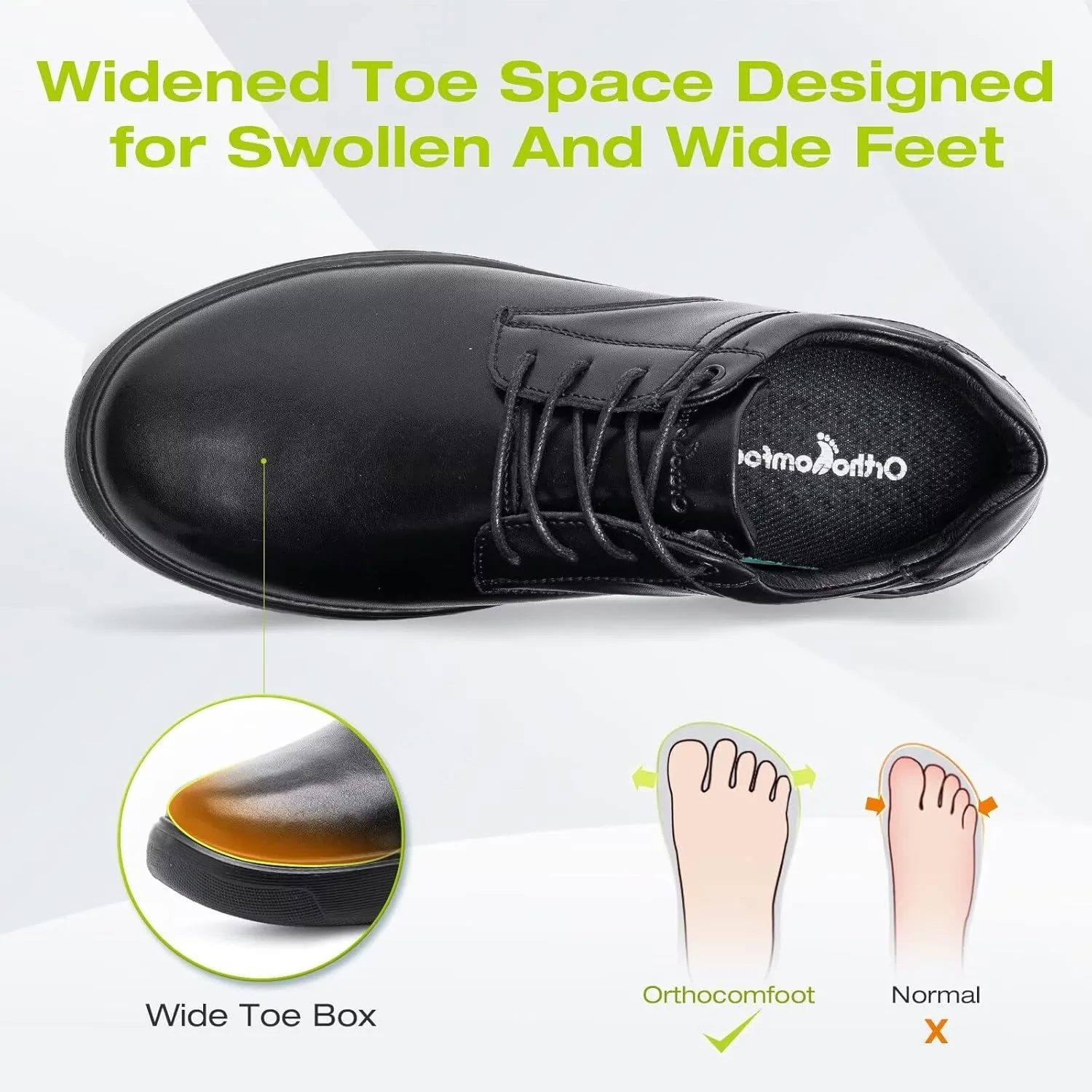 OrthoComfoot Men's Orthopedic Wide Leather Dress Walking Shoes: Comfortable Arch Support Oxfords for Plantar Fasciitis, Orthotic Casual Business Work Shoes for Foot and Heel Pain Relief