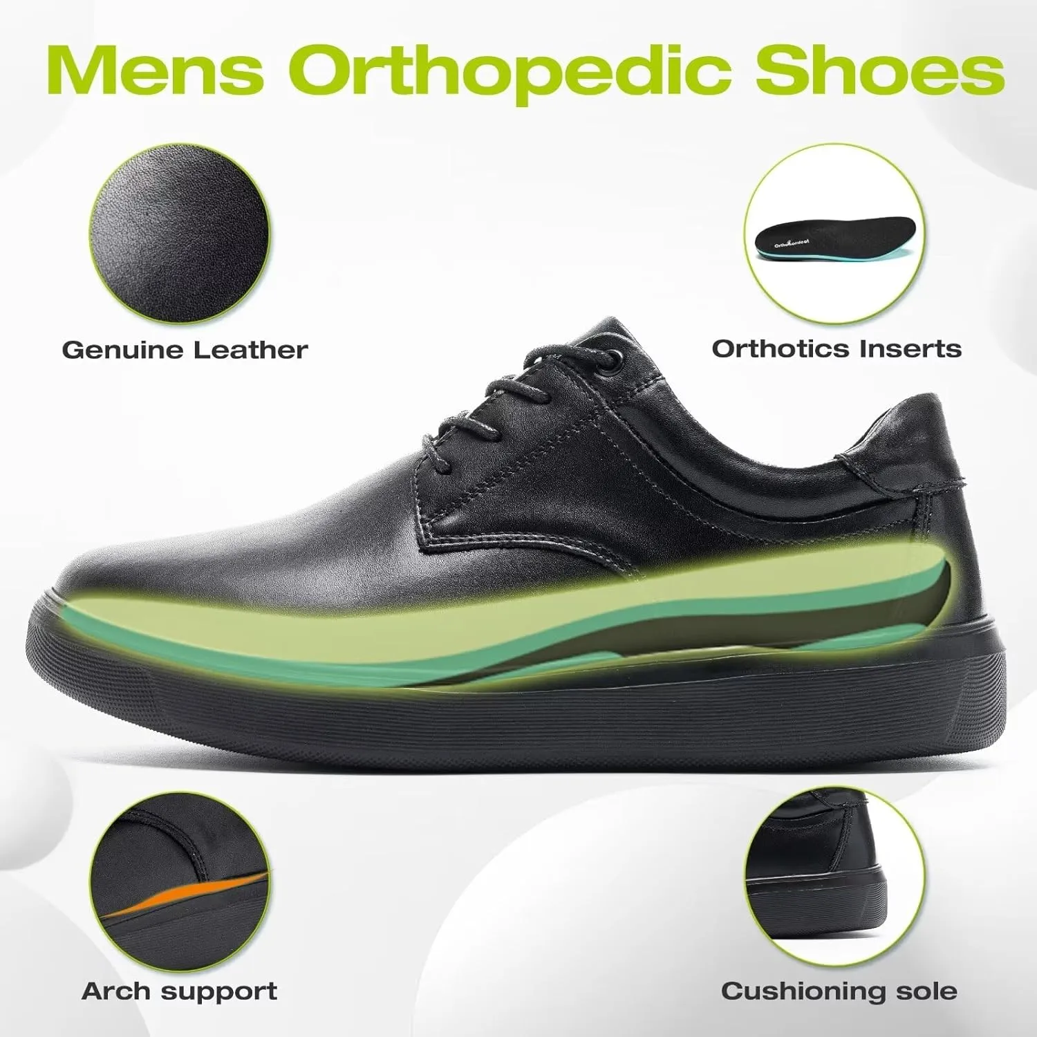 OrthoComfoot Men's Orthopedic Wide Leather Dress Walking Shoes: Comfortable Arch Support Oxfords for Plantar Fasciitis, Orthotic Casual Business Work Shoes for Foot and Heel Pain Relief