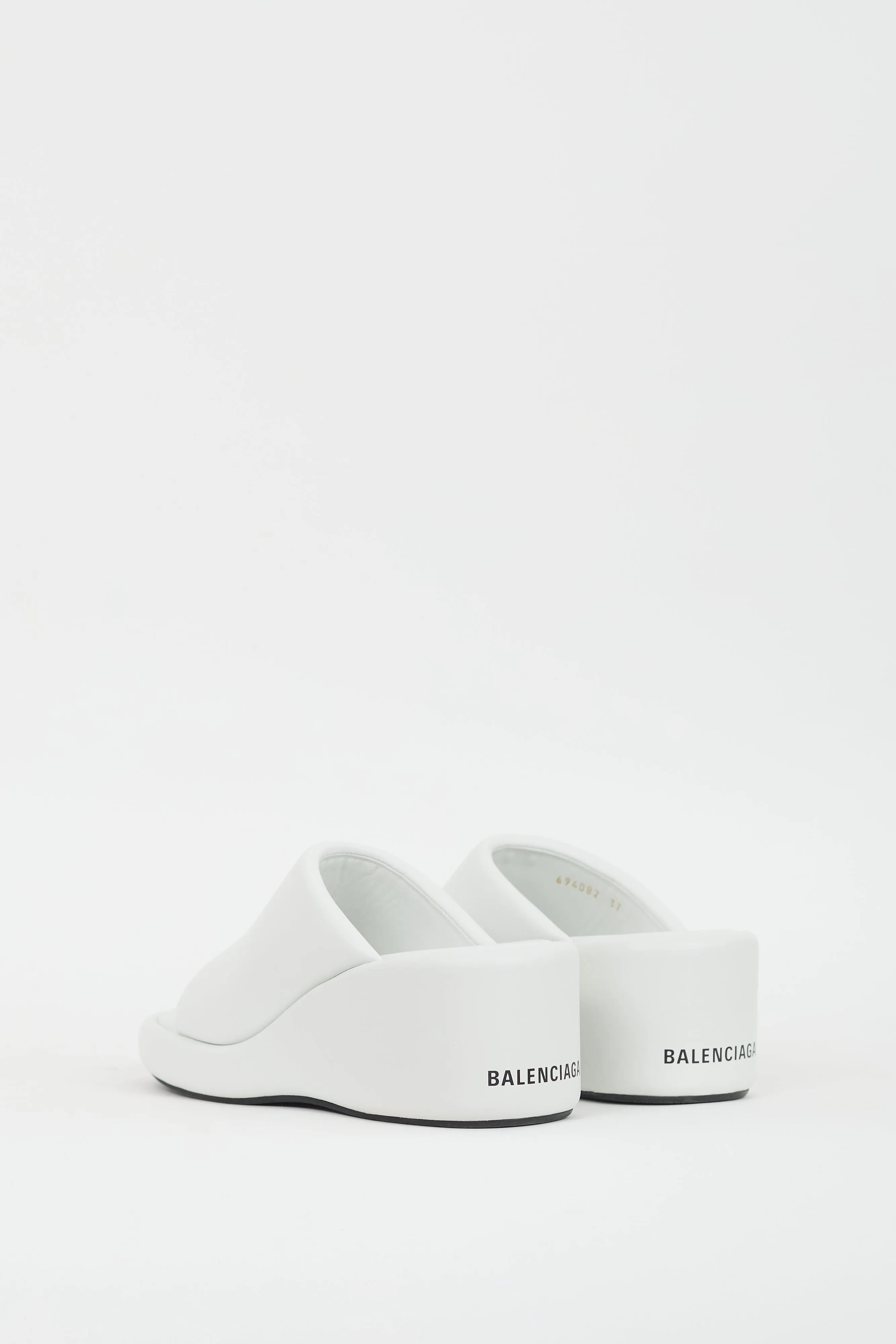 White Leather Logo Wedge Sandal