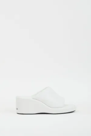 White Leather Logo Wedge Sandal