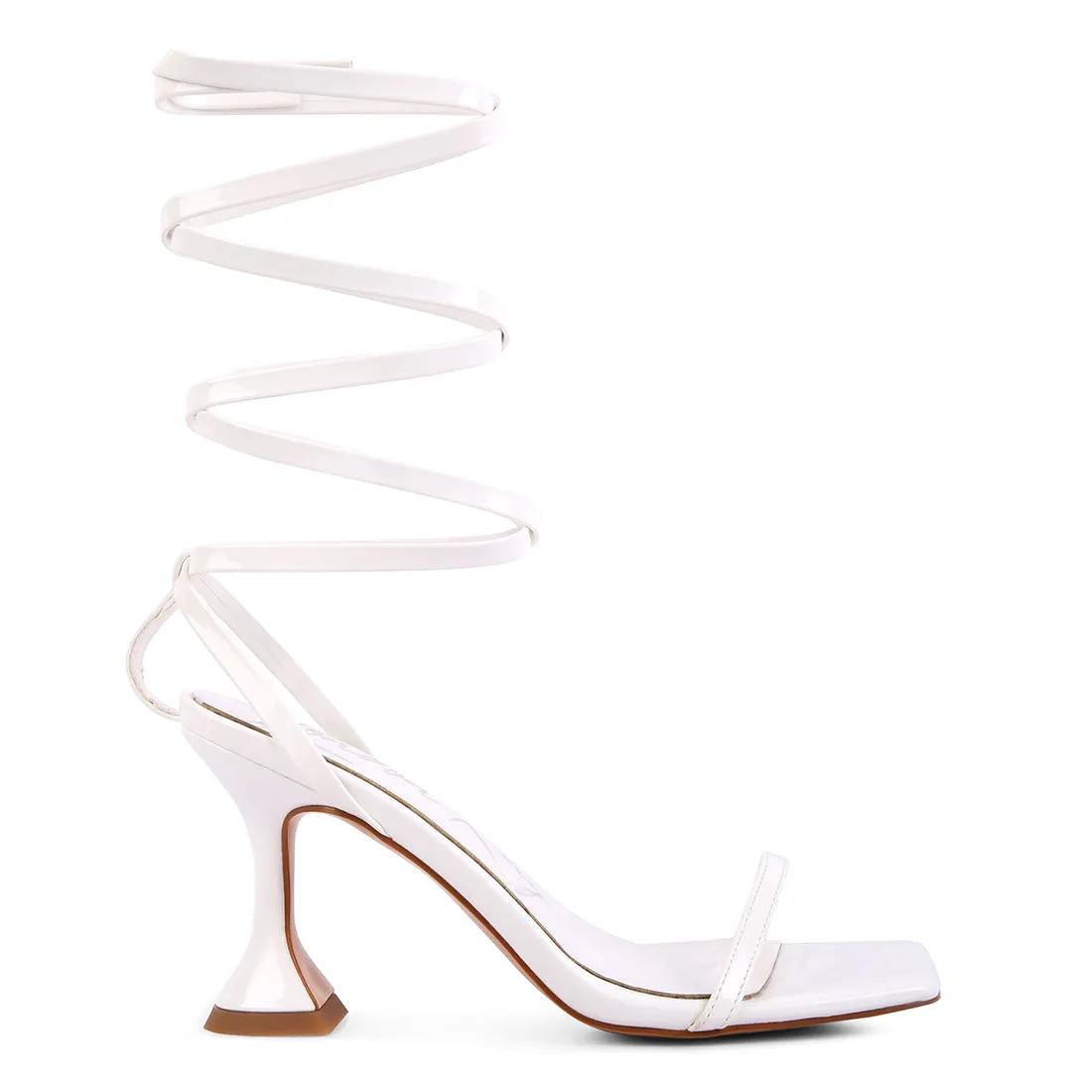 White Strappy Tie Up Spool Heel Sandals