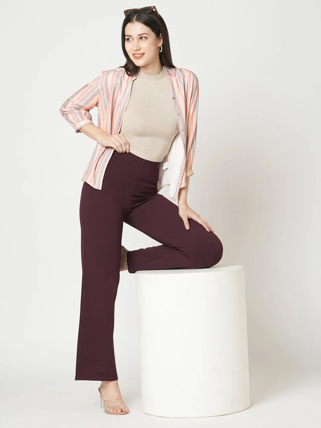 Women Wine Wide Leg Tregging