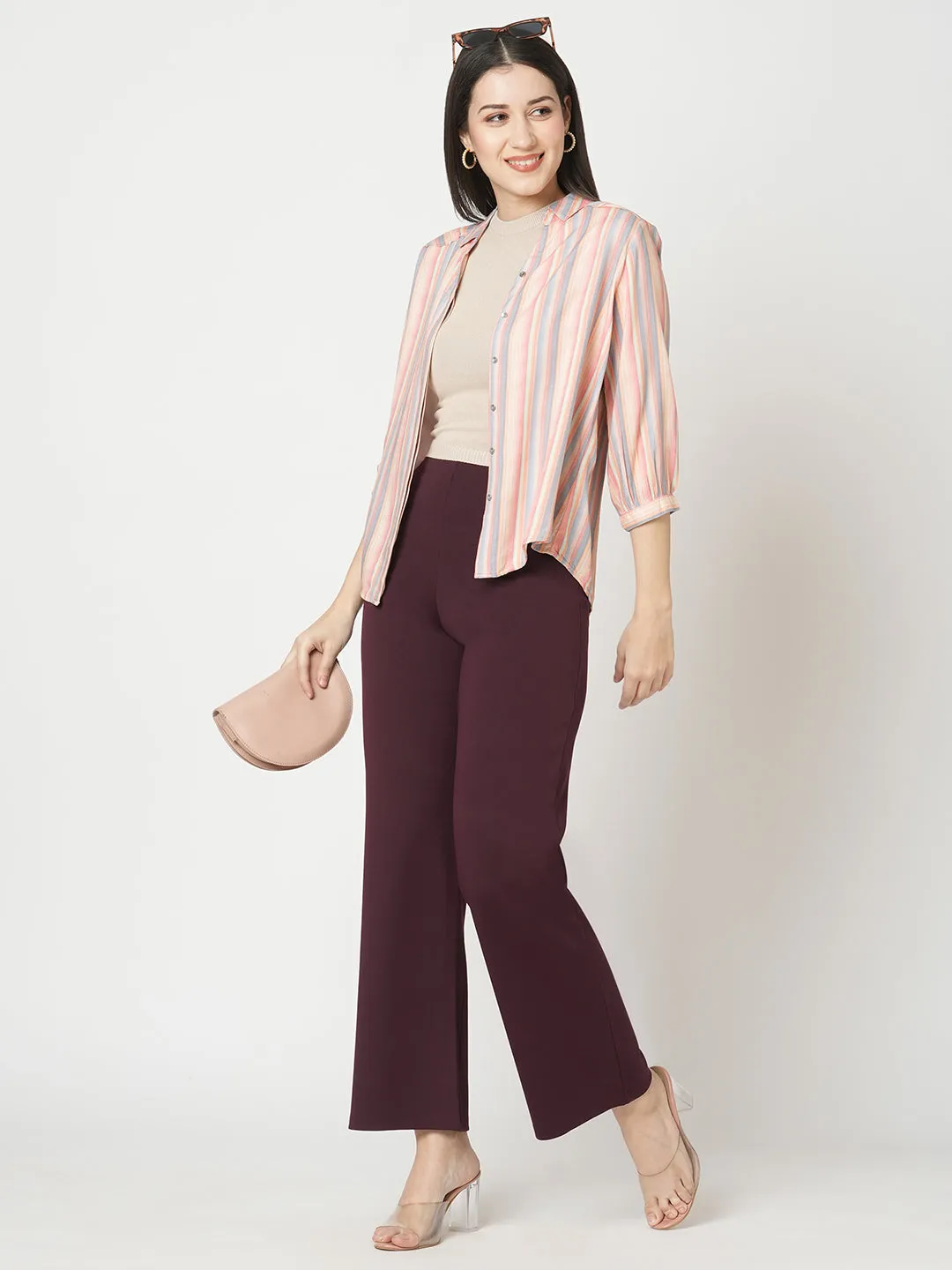 Women Wine Wide Leg Tregging